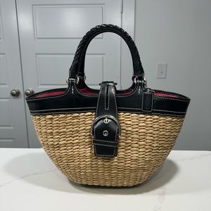 Coach Natural Straw and Leather Basket Tote